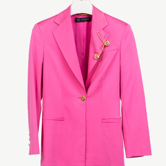 Versace SS20 Fuchsia Satin Safety Pin Detail Blazer - Picture 2 of 14